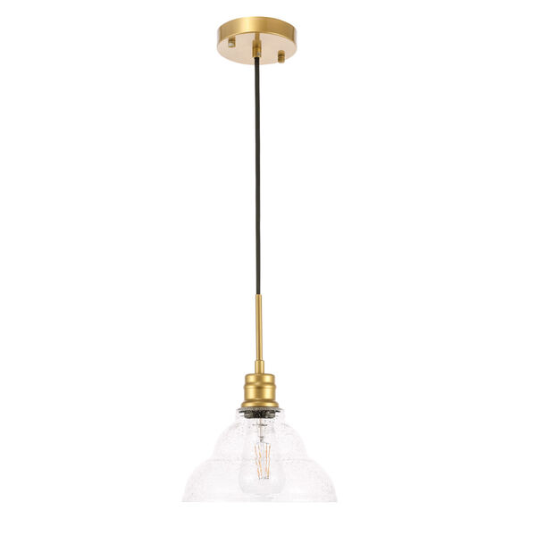Gil Brass Nine-Inch One-Light Mini Pendant with Clear Seeded Glass, image 3