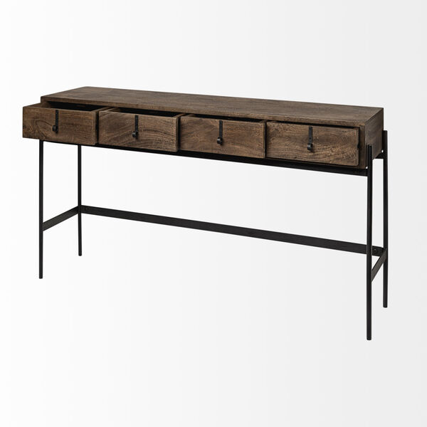 Glenn III Brown and Black Wooden Top Four-Drawer Console Table, image 6