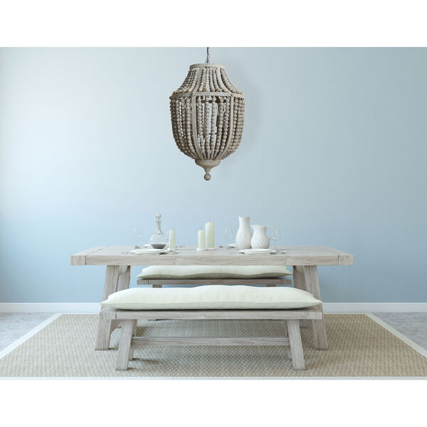 Gray Two-Light Wood and Metal Bead Chandelier, image 4
