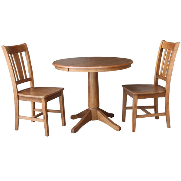 San Remo Distressed Oak 30-Inch Round Extension Dining Table with Two Chair, image 1