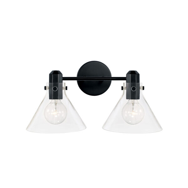 Greer Matte Black Two-Light Vanity with Clear Glass, image 4