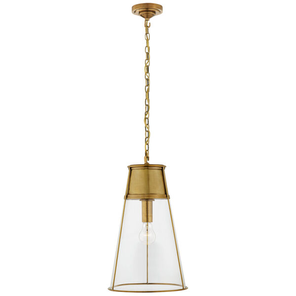 Robinson Large Pendant in Hand-Rubbed Antique Brass with Clear Glass by Thomas O'Brien, image 1