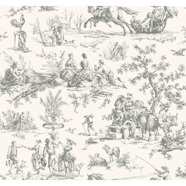 Grandmillennial Gray Seasons Toile Pre Pasted Wallpaper - SAMPLE SWATCH ONLY, image 1