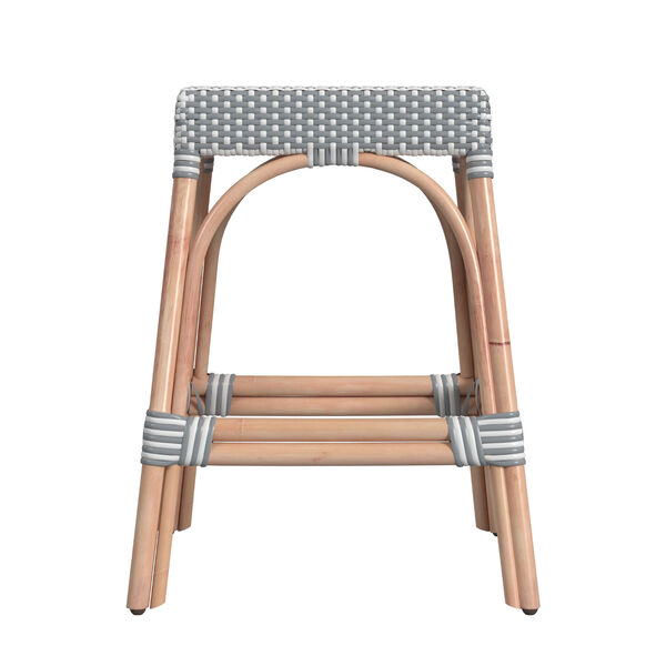 Robias Grey and White Stripe on Natural Rattan Counter Stool, image 5