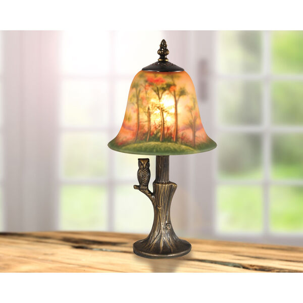 Antique Brass Owl Hand Painted One-Light Accent Table Lamp, image 2