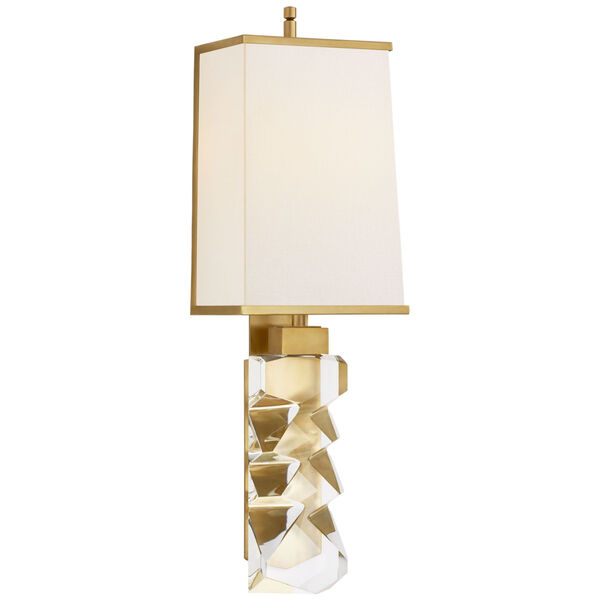 Argentino Large Sconce in Crystal and Hand-Rubbed Antique Brass with Linen Shade with Brass Trimmed Shade by Thomas O'Brien, image 1