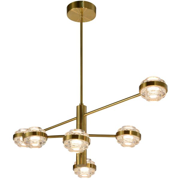 Milano Antique Brass Adjustable Six-Light Integrated LED Chandelier, image 3