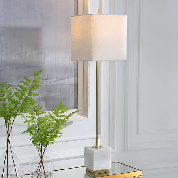 Escort Brass and White Buffet Lamp, image 2