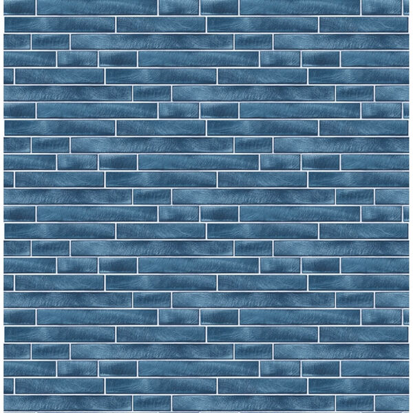 NextWall Blue Brushed Metal Tile Peel and Stick Wallpaper, image 2