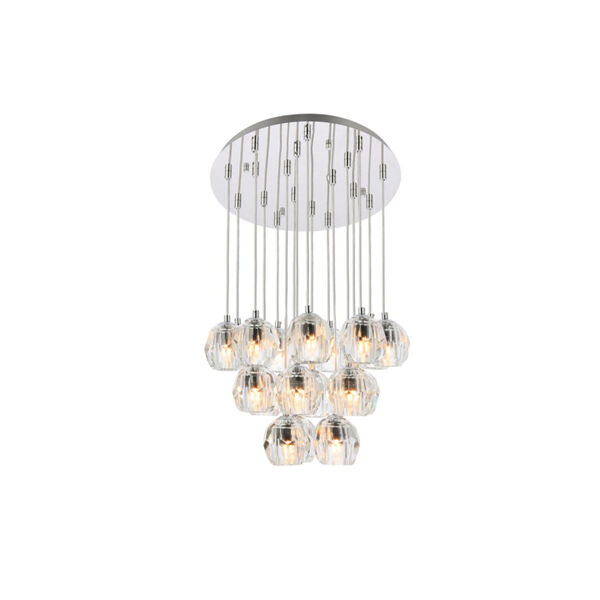 Eren Chrome 15-Inch 18-Light Pendant with Royal Cut Clear Crystal, image 3