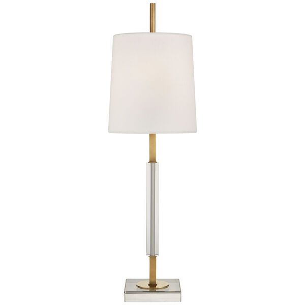 Lexington Medium Table Lamp in Hand-Rubbed Antique Brass and Crystal with Linen Shade by Thomas O'Brien, image 1