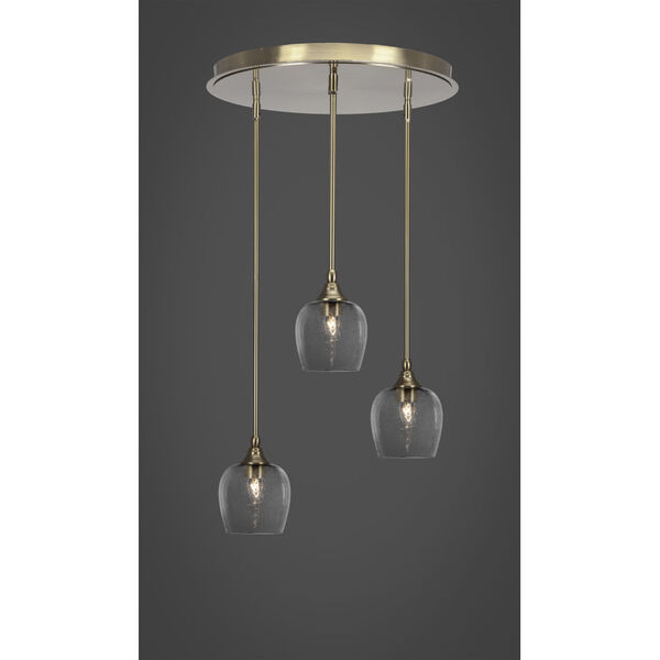 Empire New Age Brass 19-Inch Three-Light Cluster Pendalier with Six-Inch Clear Bubble Glass, image 2