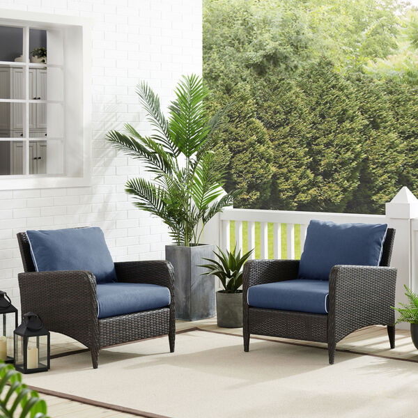 Kiawah Blue Brown Outdoor Wicker Chairs, Set of Two, image 1