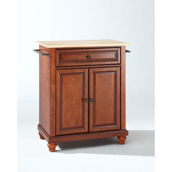Cambridge Natural Wood Top Portable Kitchen Island in Classic Cherry Finish, image 1