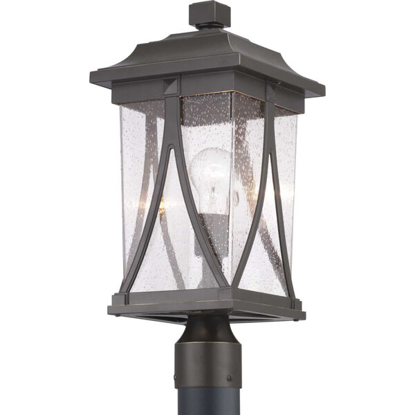 Abbott Antique Bronze One-Light Outdoor Post Lantern With Transparent Seeded Glass, image 2