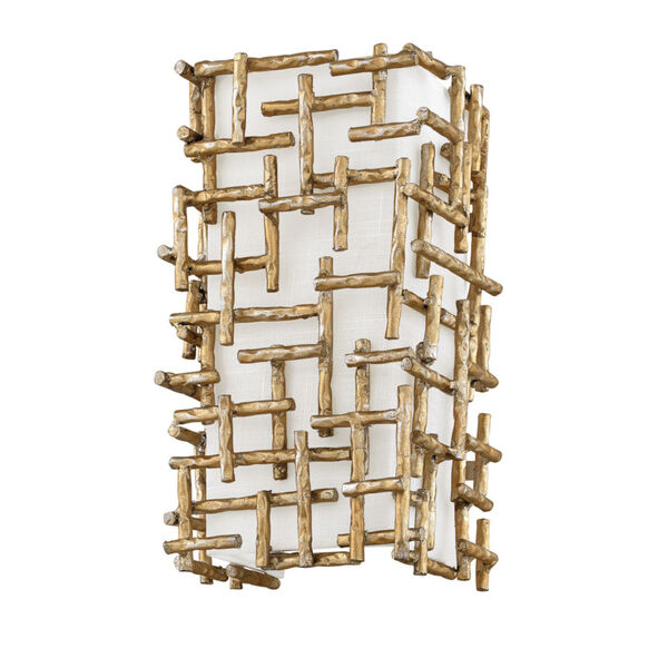 Farrah Burnished Gold Two-Light Wall Sconce with White Linen Shade, image 1