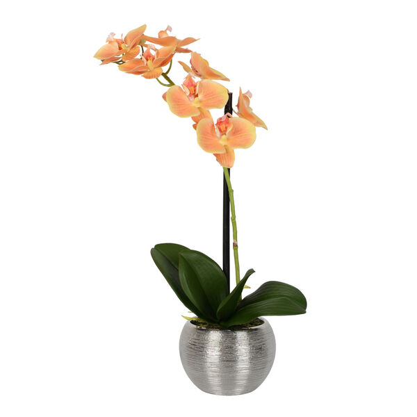 Peach Real Touch Phalaenopsis in Metal Pot, image 1