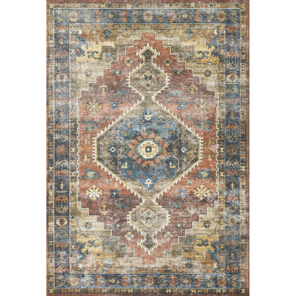 Skye Rust and Blue 7 Ft. 6 In. x 9 Ft. 6 In. Power Loomed Rug, image 1