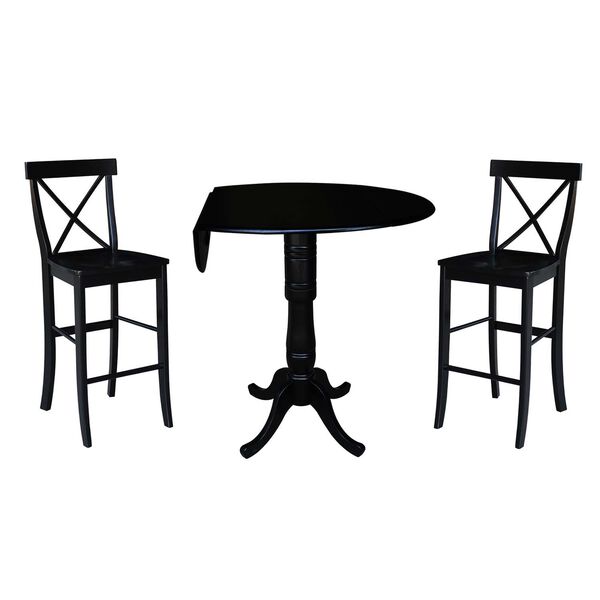Black Round Pedestal Bar Height Table with Stools, 3-Piece, image 1