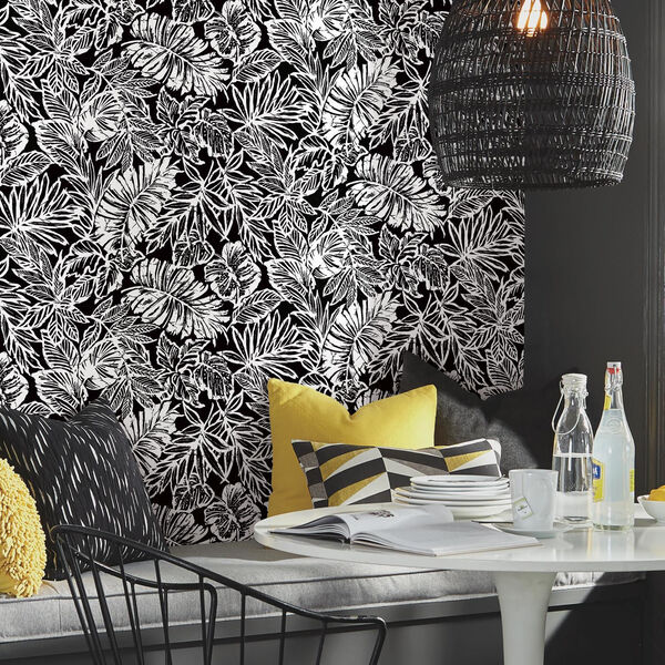 Batik Tropical Leaf Black Peel And Stick Wallpaper – SAMPLE SWATCH ONLY, image 2