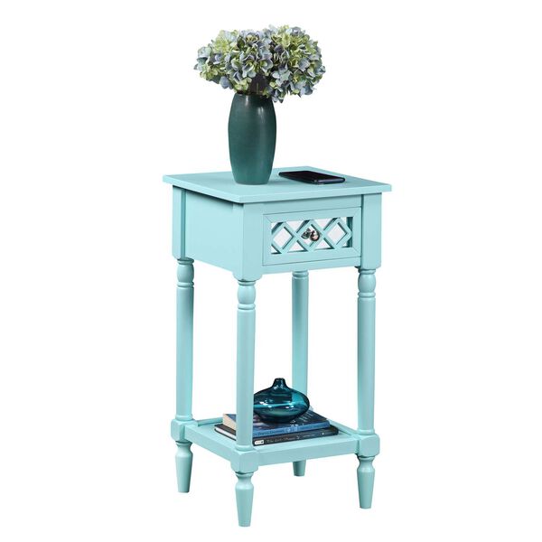 Khloe French Country Aqua Blue Deluxe One Drawer End Table with Shelf, image 1