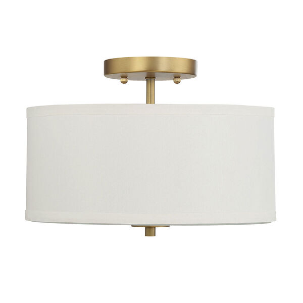 Selby Natural Brass Two-Light Semi Flush Mount with White Fabric Shade, image 2