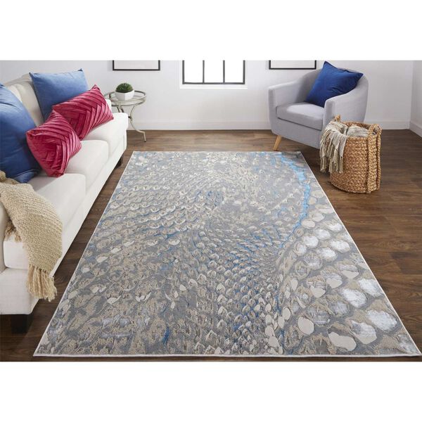 Azure Blue Silver Gray Area Rug, image 2