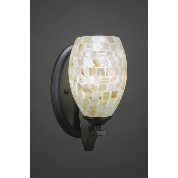 Zilo Matte Black Five-Inch One-Light Wall Sconce with Ivory Glaze Seashell Glass, image 1