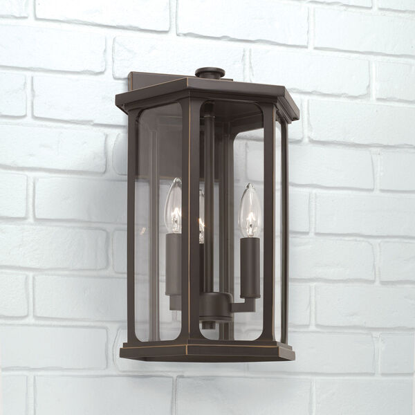 Walton Oiled Bronze Outdoor Three-Light Wall Lantern with Clear Glass, image 3