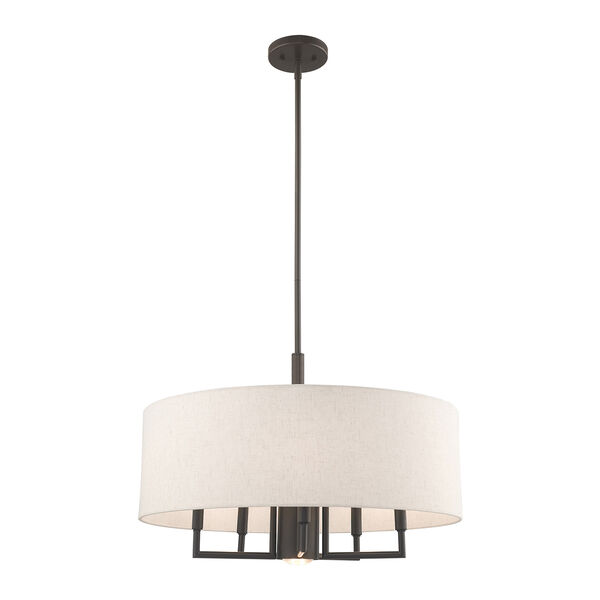 Meridian English Bronze 24-Inch Six-Light Pendant Chandelier with Hand Crafted Oatmeal Hardback Shade, image 3