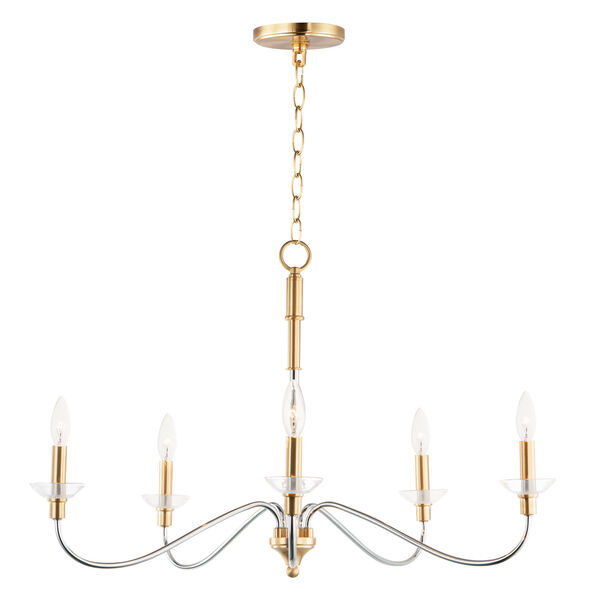 Clarion Polished Chrome and Satin Brass Five-Light Chandelier, image 1