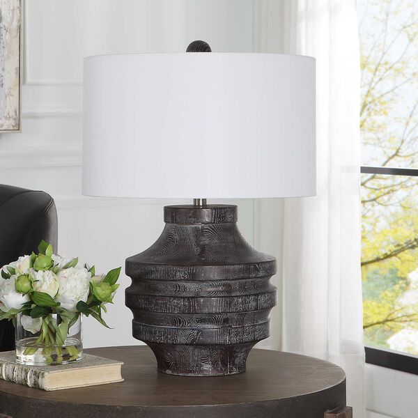 Timber Black Satin and White One-Light Carved Wood Table Lamp, image 3