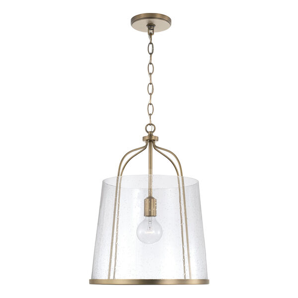 HomePlace Madison Aged Brass One-Light Pendant with Clear Seeded Glass, image 1