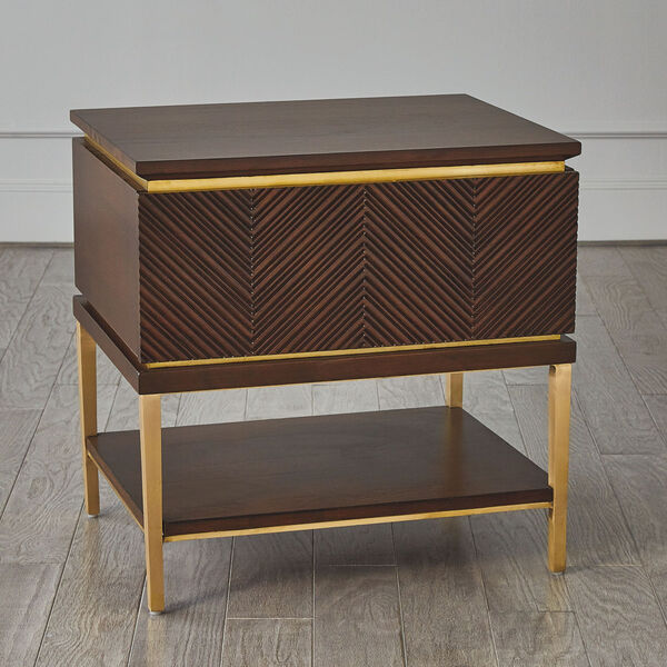 Latilla Brown and Brushed Brass Mango Wood Bedside Chest, image 2