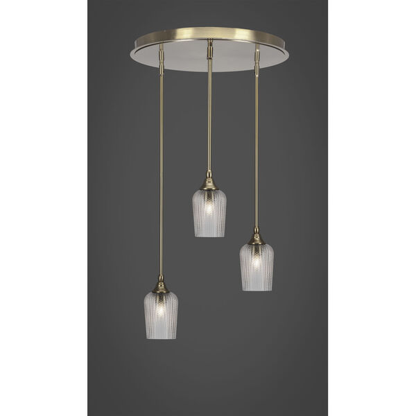 Empire New Age Brass Three-Light Cluster Pendalier with Five-Inch Clear Textured Glass, image 2