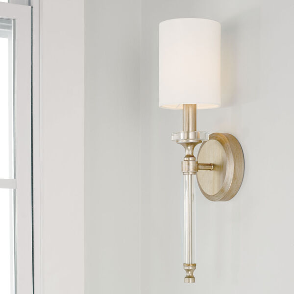 Breigh Brushed Champagne One-Light Sconce with White Fabric Stay-Straight Shade and Acrylic Rod and Bobeche, image 3