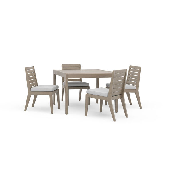 Sustain Rattan and White Outdoor Dining Set with Armless Chairs, 5-Piece, image 1