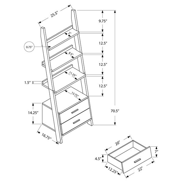 Bookcase - 69H / Cappuccino Ladder w/ 2 Storage Drawers, image 3