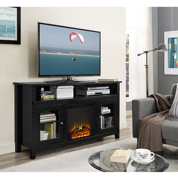 58-inch Wood Highboy Fireplace TV Stand - Black, image 1