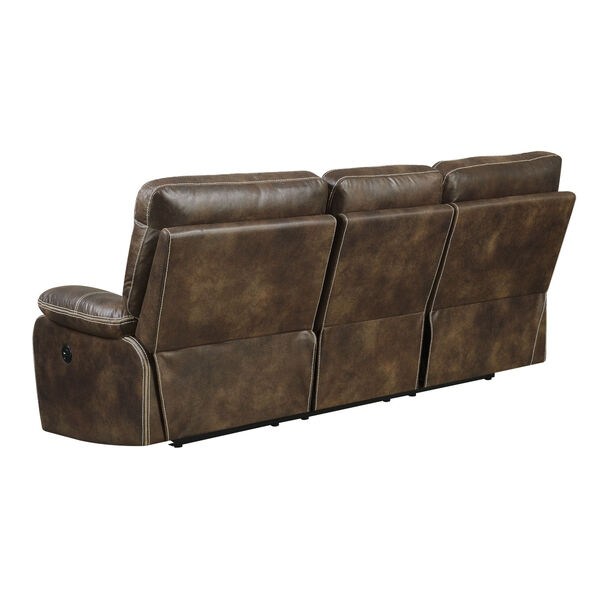 Selby Chocolate Brown 85-Inch Reclining Sofa with USB Charging Station, image 4