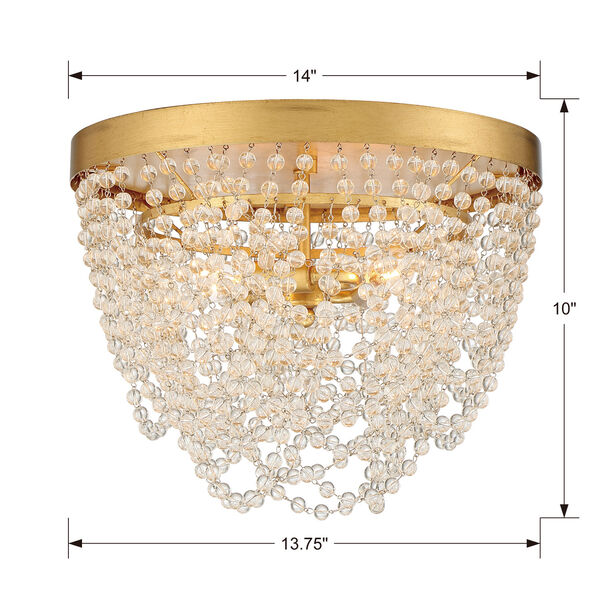 Fiona Antique Gold Three-Light Flush Mount with Clear Glass Bead, image 3
