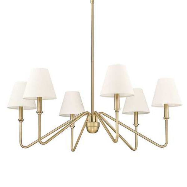 Kennedy Brushed Champagne Bronze Six-Light Chandelier with Ivory Linen shade, image 2