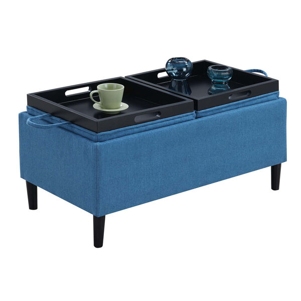 Designs 4 Comfort Soft Blue Fabric MDF Magnolia Storage Ottoman with Trays, image 2