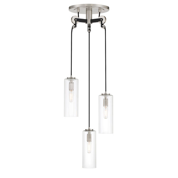 Pullman Junction Coal and Brushed Nickel Three-Light Pendant, image 1