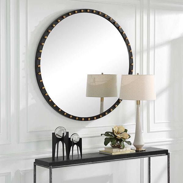 Sele Matte Black Round Wall Mirror, image 1