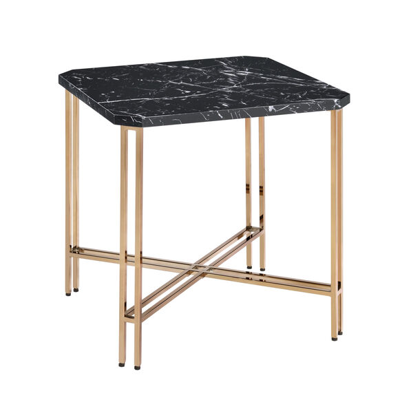 Daxton Black and Gold Faux Marble Square End Table, image 1