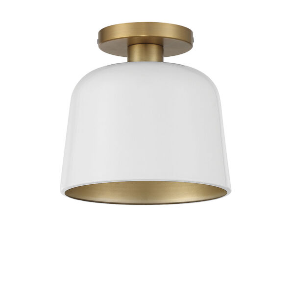 Chelsea White with Natural Brass One-Light Semi-Flush Mount, image 2