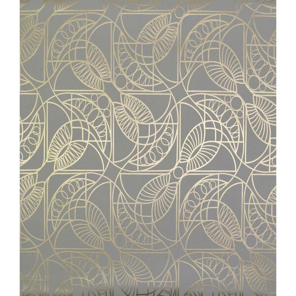 Antonina Vella Modern Metals Cartouche Grey and Gold Wallpaper - SAMPLE SWATCH ONLY, image 1