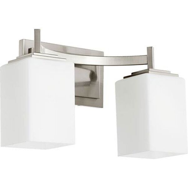 Delta Satin Nickel Two-Light Bath Fixture with Satin Opal Glass, image 1
