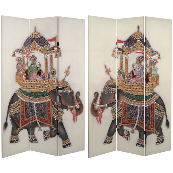 Tall Double Sided Raja Elephant White Canvas Room Divider, image 1